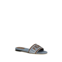 Blue Cotton Flat Sandals