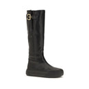 Black Calf Leather Bos Taurus Flat Boots