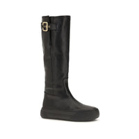 Black Calf Leather Bos Taurus Flat Boots