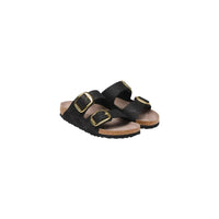 Black Synthetic Flat Sandals