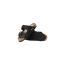 Black Synthetic Flat Sandals