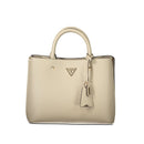 Beige Polyurethane Women Bag