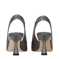 Gray Leather High Heel Pumps