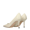 Beige Leather High Heel Pumps