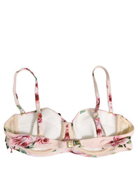 Pink Floral Print Underwire Beachwear Bikini Top
