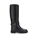 Black Calf Leather Bos Taurus Flat Boots