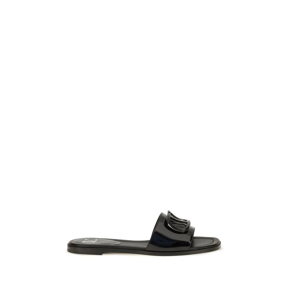 Black Calf Leather Bos Taurus Flat Sandals