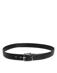 Black Calf Leather Classic Silver Buckle Belt