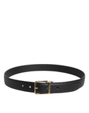Black Grained Leather Gold Metal Buckle Belt
