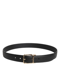 Black Grained Leather Gold Metal Buckle Belt