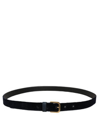 Dark Blue Velvet Gold Tone Metal Buckle Belt