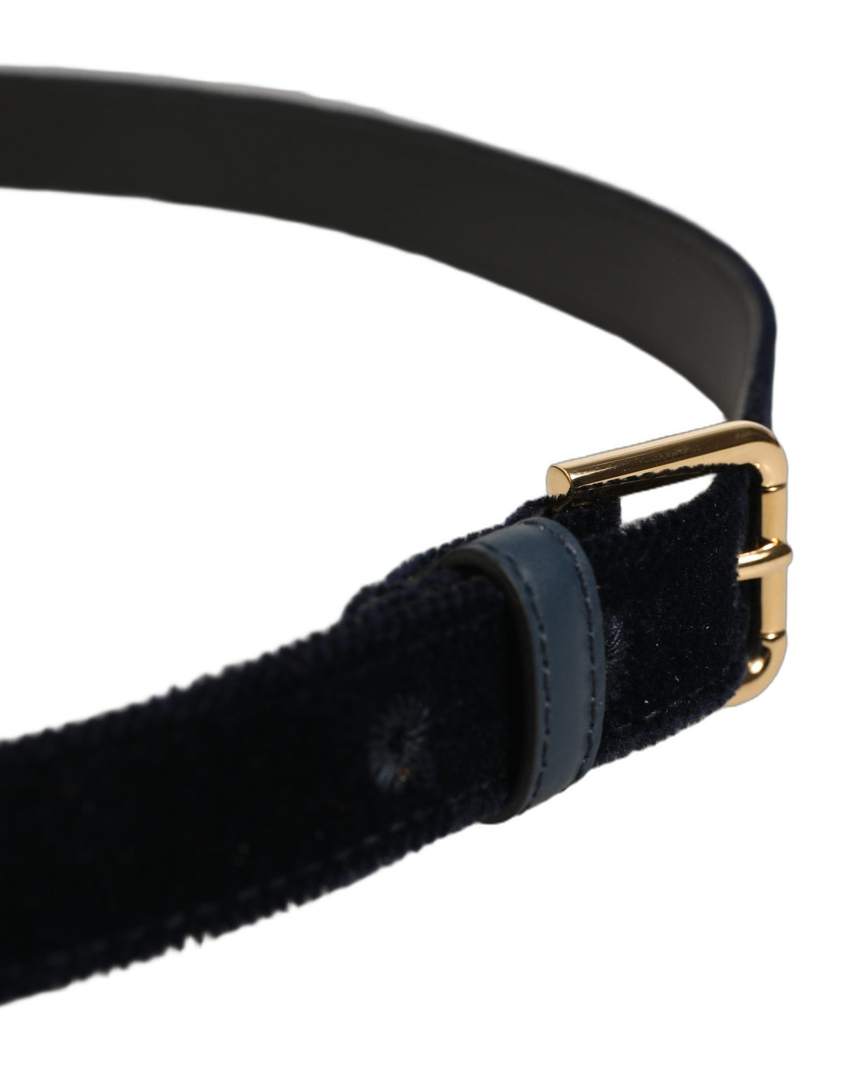 Dark Blue Velvet Gold Tone Metal Buckle Belt
