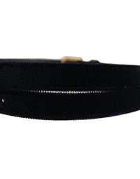 Dark Blue Velvet Gold Tone Metal Buckle Belt