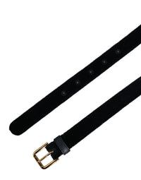 Dark Blue Velvet Gold Tone Metal Buckle Belt