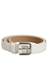 White Leather Silver Tone Metal Buckle Belt