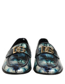 Metallic Blue Silver Leather DG Loafers Shoes
