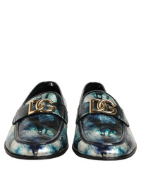 Metallic Blue Silver Leather DG Loafers Shoes