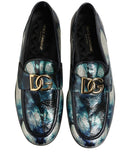 Metallic Blue Silver Leather DG Loafers Shoes