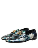 Metallic Blue Silver Leather DG Loafers Shoes