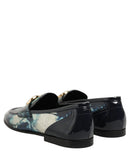 Metallic Blue Silver Leather DG Loafers Shoes