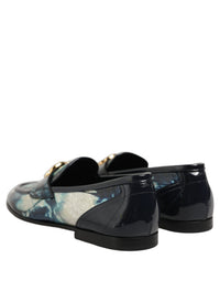 Metallic Blue Silver Leather DG Loafers Shoes