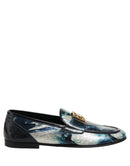 Metallic Blue Silver Leather DG Loafers Shoes