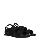 Black Fabric Flat Sandals