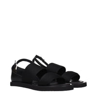 Black Fabric Flat Sandals
