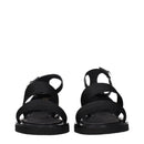 Black Fabric Flat Sandals