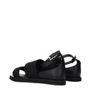 Black Fabric Flat Sandals