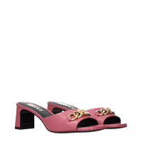 Pink Leather Flat Sandals