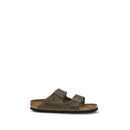 Bicolor Nubuc Leather Flat Sandals