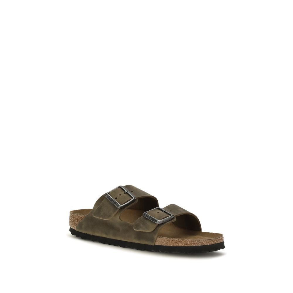 Bicolor Nubuc Leather Flat Sandals