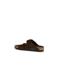 Brown Nubuc Leather Flat Sandals