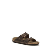 Brown Nubuc Leather Flat Sandals