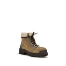 Beige Suede Leather Lace-Up Boots