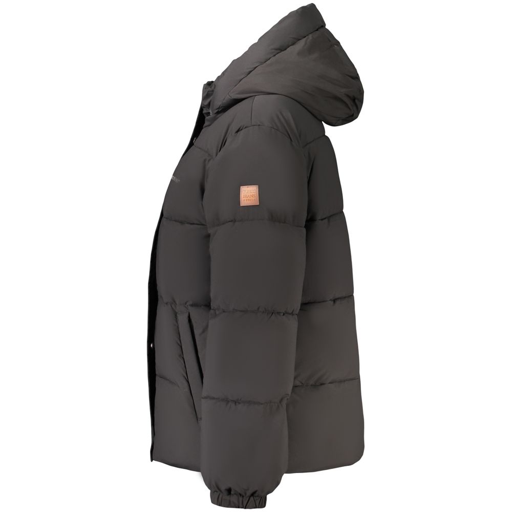 Black Polyester Women Jacket with Removable Hood