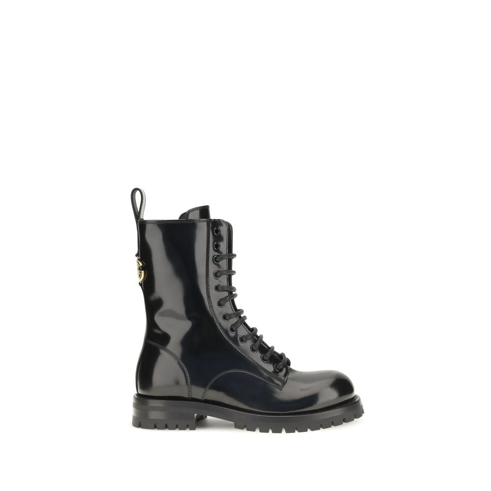 Black Calf Leather Bos Taurus Lace-Up Boots