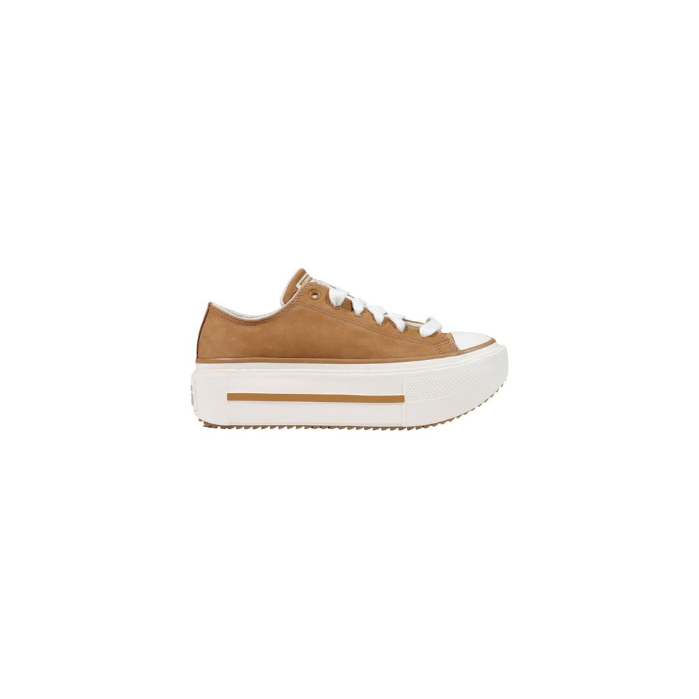 Beige Leather Platform Sneakers