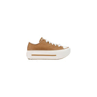 Beige Leather Platform Sneakers