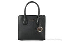 Michael Kors Mercer Medium Leather Messenger Crossbody Handbag (Black Solid)