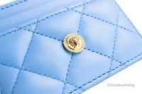 Versace Mini Medusa DV Blue Quilted Smooth Nappa Leather Card Case Wallet