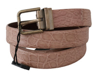 Beige Exotic Skin Gold Buckle Leather Belt