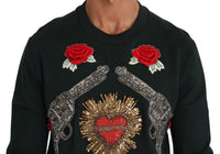 Green Crystal Heart Roses Gun Sweater