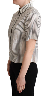 White Black Striped Collared Shirt