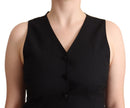 Black Button Down Sleeveless Viscose Vest Top