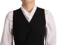 Black Button Down Sleeveless Vest Viscose Top
