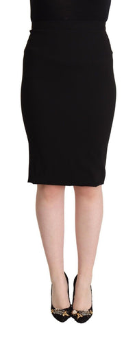 Black High Waist Knee Length Pencil Cut Skirt