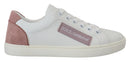 White Pink Leather Low Top Sneakers Shoes
