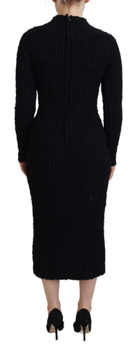 Black Wool Knitted Sheath Sweater Dress